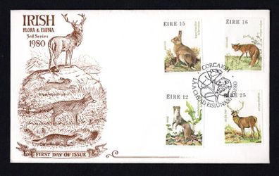 1980 Ireland Fauna & Flora Wildlife Commemorative Stamp Illustrated Hibernian First Day Cover (FDC) with Cork pictorial cancel