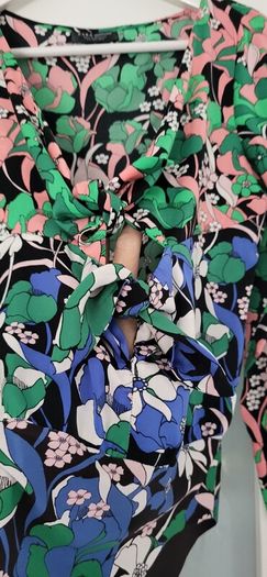 ZARA floral double tie-front bodysuit Sz S (Fit 8UK) - Bnwot - Rrp 24.99