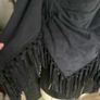 100% Suede Fringed Scarf in Petrol Blue Image 2