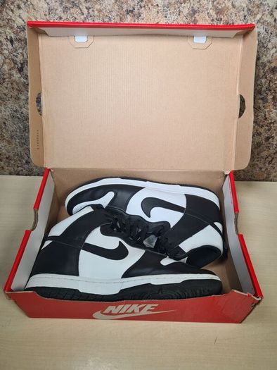 mens NIKE DUNK HI RETRO trainers runners Panda black and white Size UK 10 EU 45 BOXED