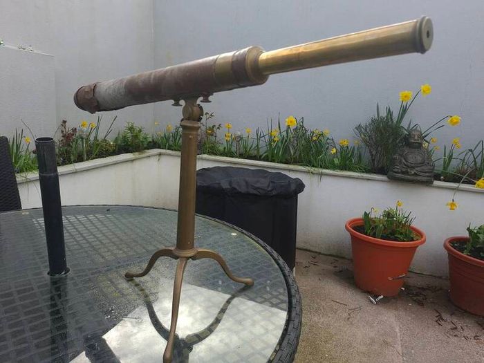 Antique Brass and leather Telescope with stand