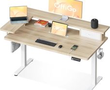 Standing Desk with Drawers, 120cm Height Adjustable Desk, Electric Standing Desk with Monitor Stand, Sit Stand Desk with USB Port, Ergonomic Computer Table for Home Office, Beige