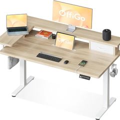 Standing Desk with Drawers, 120cm Height Adjustable Desk, Electric Standing Desk with Monitor Stand, Sit Stand Desk with USB Port, Ergonomic Computer Table for Home Office, Beige