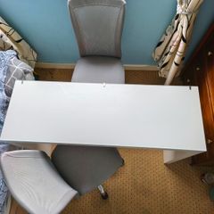 White Glass Desk + 2 Grey Office Chairs | Excellen