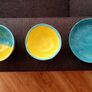 Handmade Studio Pottery Bowl & Dish Set - Turquoise & Yellow Image 7
