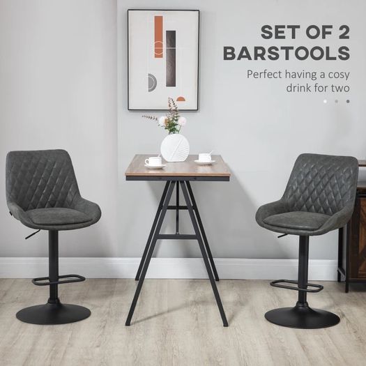 NEW SALE | Retro Bar Stools Set of 2, Adjustable Kitchen Stool, Upholstered Bar Chairs with Back, Swivel Seat, Dark Grey