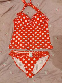 Brand new F&F red polka dot halter neck tankini swimsuit  size UK10 cup 38C Postage included