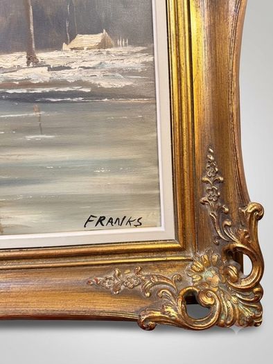 Magnificent Large-Scale Dutch Winter River Landscape Oil Painting