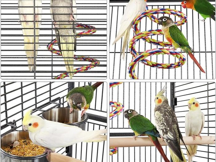 Large Aviary Cage for Parrots Inseparable Large with Pedestal Metal Wheels for Indoor Outdoor 65.5 x 65.5 x 156 cm Black