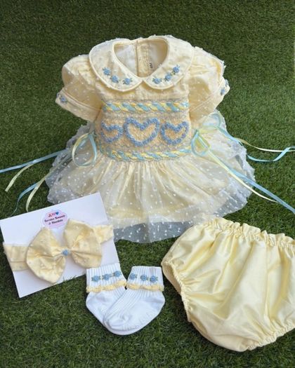girls hand smock dress kick pants bows and socks
