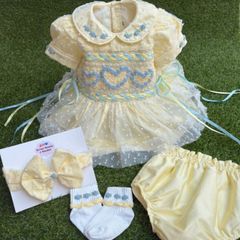 girls hand smock dress kick pants bows and socks