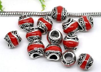 Pandora Style Red Enamel Spacer Bead