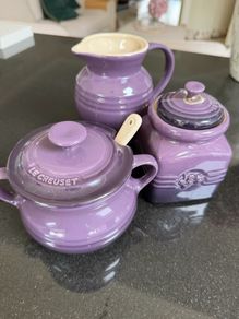 Le Creuset Sugar Bowl, milk jug and jam caddy