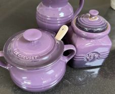 Le Creuset Sugar Bowl, milk jug and jam caddy