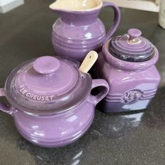 Le Creuset Sugar Bowl, milk jug and jam caddy