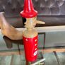 Vintage Tall Wooden Pinocchio Coin Bank with Lock and Keys Red Hand Painted Italy 29 cm Image 10