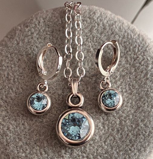 Silver Plated Aquamarine Swarovski Crystal Set