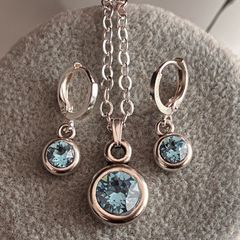 Silver Plated Aquamarine Swarovski Crystal Set