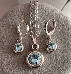 Silver Plated Aquamarine Swarovski Crystal Set
