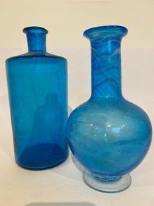 2 vintage blue bottles