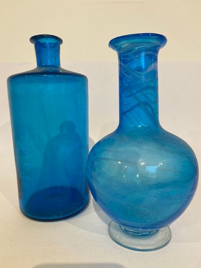 2 vintage blue bottles