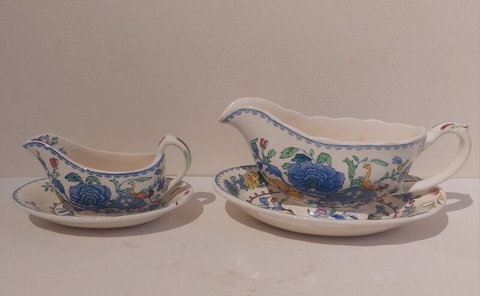Beautiful Vintage Masons Ironstone Gravy Boat and Matching Underplate in the Regency Pattern, Circa 1940