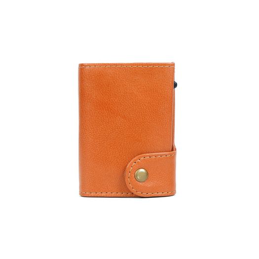 Genuine Leather Pop-Up Card Holder Wallet RFID Blocking Slim Credit Card Case
