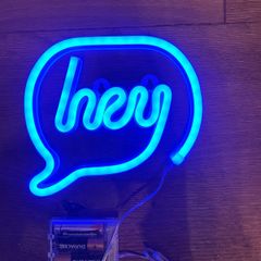 "Hey" neon effect sign blue