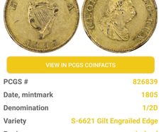 Ireland 1805 Proof 1/2d Halfpenny S-6621 Gilt Engrailed Edge PCGS AU Details