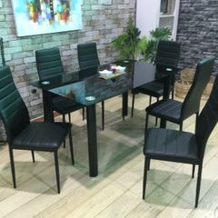 Black Glass Dining Table Set Seats 6 in Style!