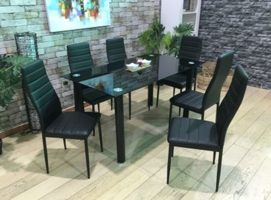Black Glass Dining Table Set Seats 6 in Style!