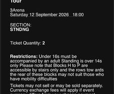 X2 westlife standing tickets for Saturday night 12/09/26