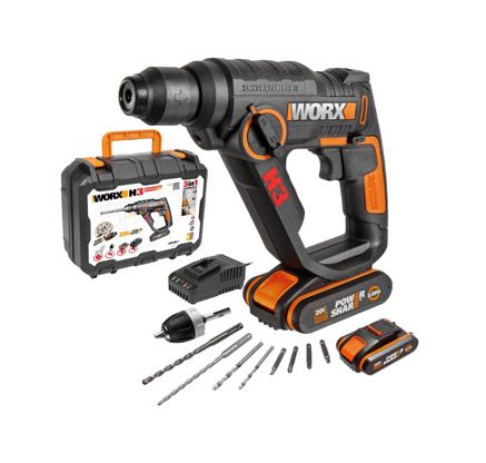 Worx H3 Rotary Hammer sds plus 20V Max. WX390.1 PowerShare Includes 2 batteries 2Ah, charger and case
