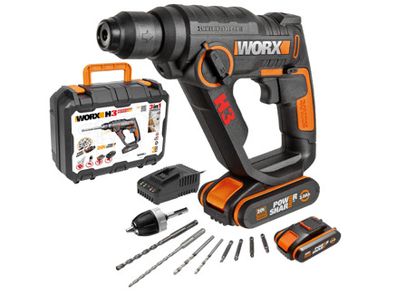 Worx H3 Rotary Hammer sds plus 20V Max. WX390.1 PowerShare Includes 2 batteries 2Ah, charger and case