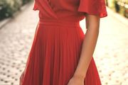 Karen Millen Red Floral Laser-Cut Pleat Dress