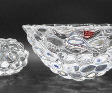 Orrefors Raspberry Pattern Clear Crystal Bowl and Candle Holder