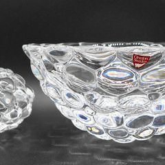 Orrefors Raspberry Pattern Clear Crystal Bowl and Candle Holder
