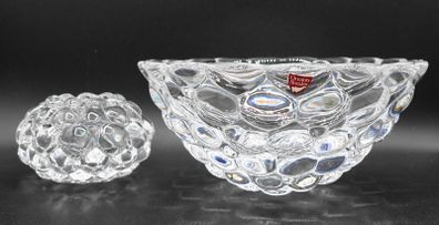 Orrefors Raspberry Pattern Clear Crystal Bowl and Candle Holder