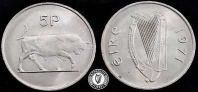 Ireland - 1971 - 5 Pence - Bull - AU - KM.22 - [2397]