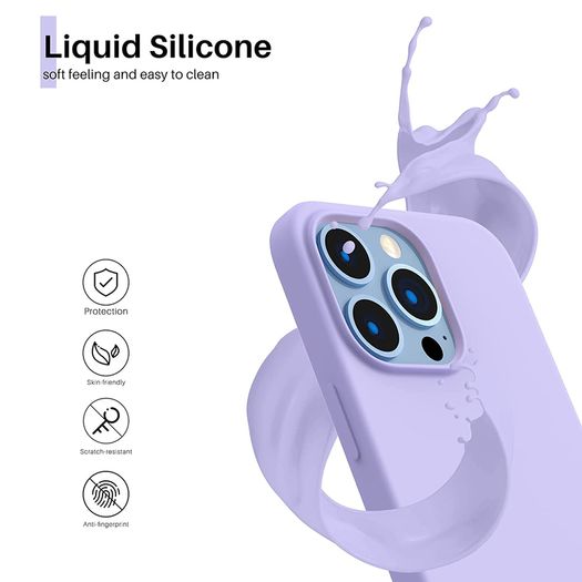 Liquid Silicone Shockproof Case For iPhone 13 Pro Luxury Soft Phone Cover Purple New - FHT4IP13PLK