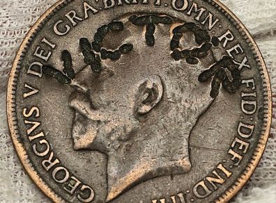Great Britain 1914 Penny George V Counterstamped VICTOR