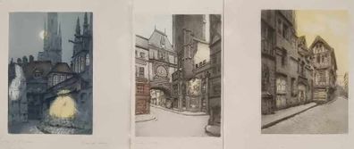 A rare trio of original etchings by Marcel Augis (pseudonym of H. Dupont). Provenence, etchings stamp.1914, rare antique art prints
