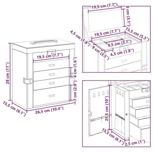 Jewellery Box 5-Layer with Mirror Lockable White