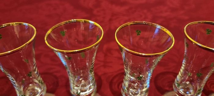 6 Pieces Irish Shamrock Gold Rimmed Footed Shot Glasses