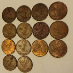 Fourteen Irish Penny Coins 1928 to 1968
