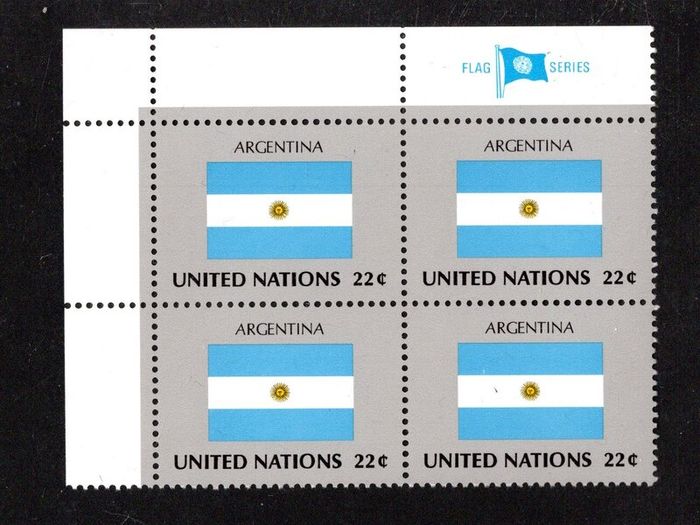 1987 United Nations New York Argentina National Flag (part of flag series) Block of 4 Mint Never Hinged (MNH)