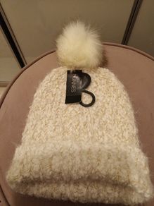 Cream and gold lurex bobble hat