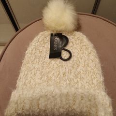 Cream and gold lurex bobble hat