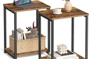 Set of 2 Side Tables, 2-Tier Sofa Side Tables, Bedside Tables with Steel Frames, for Living Room, Bedroom, Home Office, Industrial Style, Rustic Brown and Black