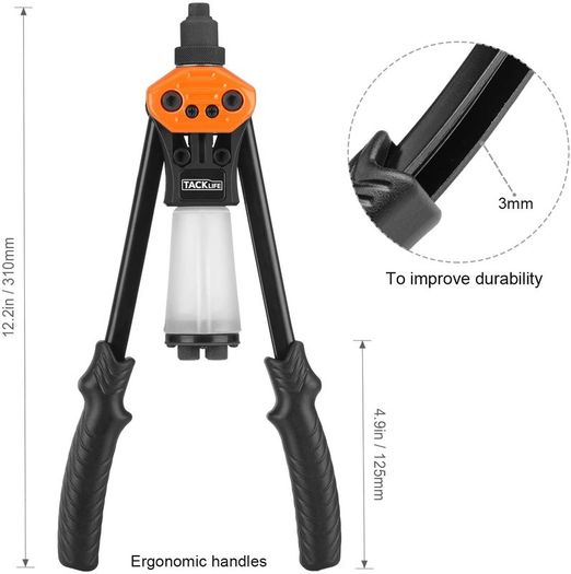 Rivet Gun 35cm Professional rivet gun set for Heavy Work - Excellent Lever Design and Adjustable Handle - Equipped with 5 Replaceable Nosepieces